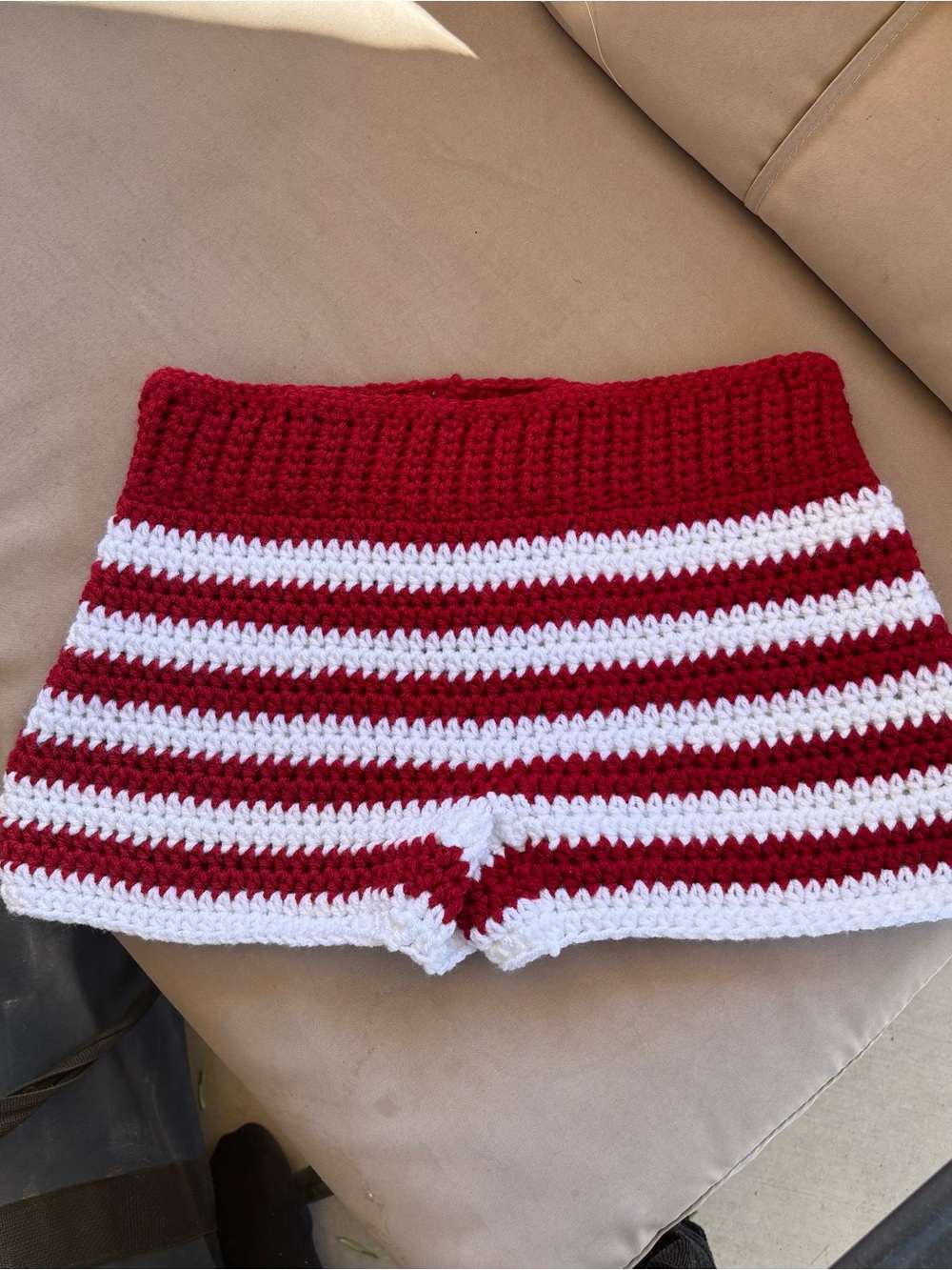 Red and White Striped Crochet Women’s Shorts